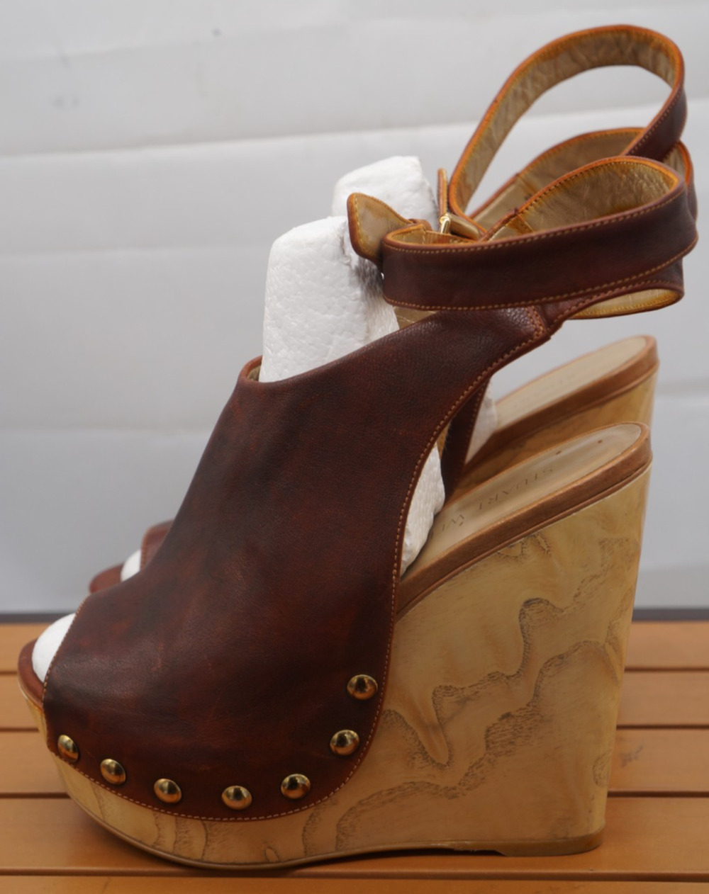 Stuart Weitzman THE WRAPUP STUDDED WEDGE With ANKLE Wrap Size 7.5 M